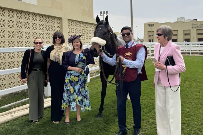 owners with racehorse Washington Heights after a great run at Al Uqda racecourse