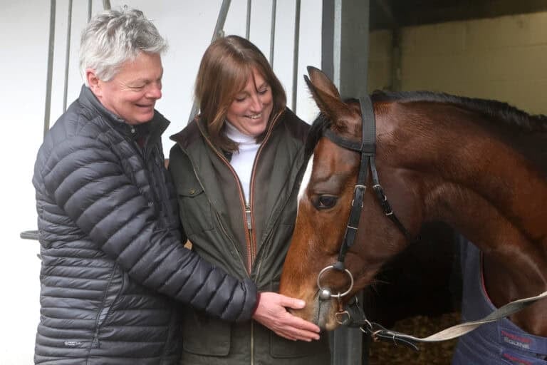 Hambleton Racing owners with their new horse Dreamlighter at Kevin Ryan's yard