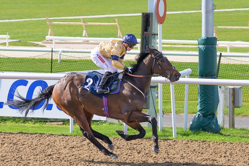 Hollie Doyle passes the winning post aboard Elements Of Fire at Wolverhampton racecourse.