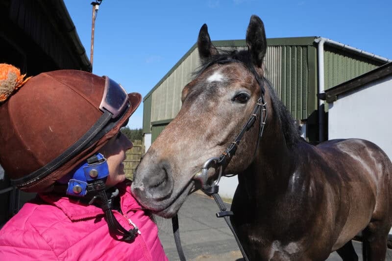 Sea Mirage with his work rider after being washed off post-exercise