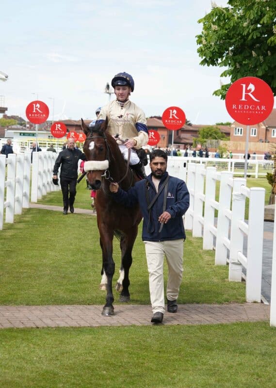 Kodiak Breeze being led into the winners enclosure at Redcar racecourse.