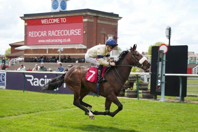 Kodiak Breeze crosses the line to win at Redcar racecourse.