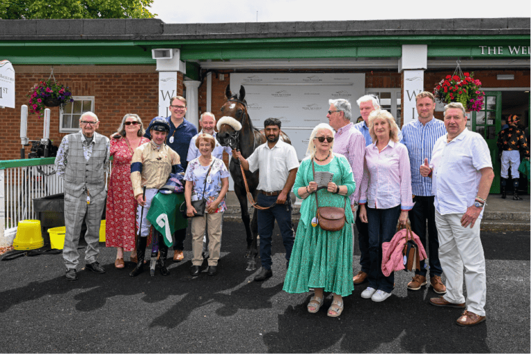 Hambleton Racing owners with their winning racehorse Kodiak Breeze at Thirsk races.