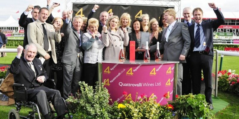 Owners syndicate celebrating their Doncaster win Hambleton Racing
